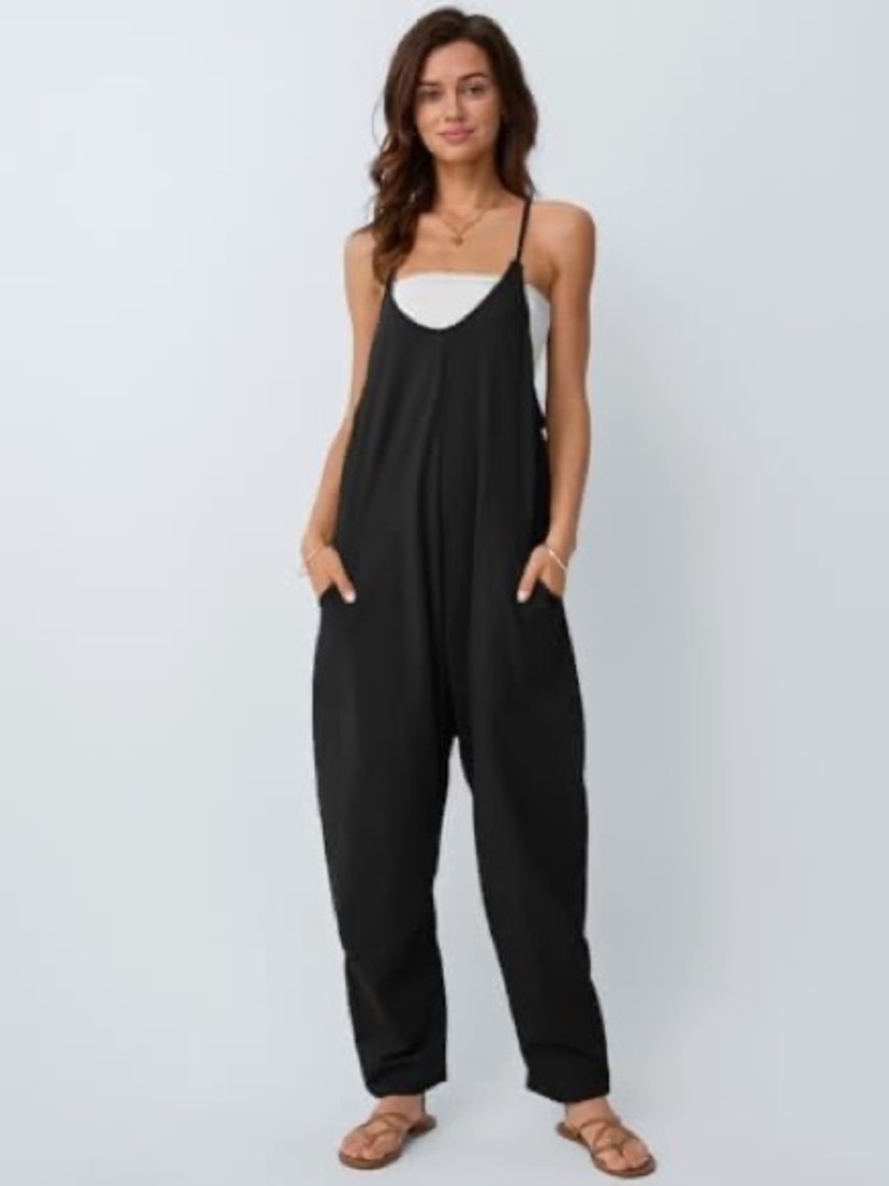 Automet Black Oversized Harem Jumpsuit Romper SzXL Sleeveless Pocket Lounge Boho
